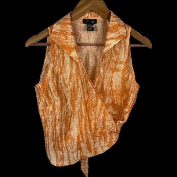 Lafayette 148 NY Women Sleeveless Linen Wrap Blouse Top Sz 4 Party Artsy Boho US - Picture 1 of 8